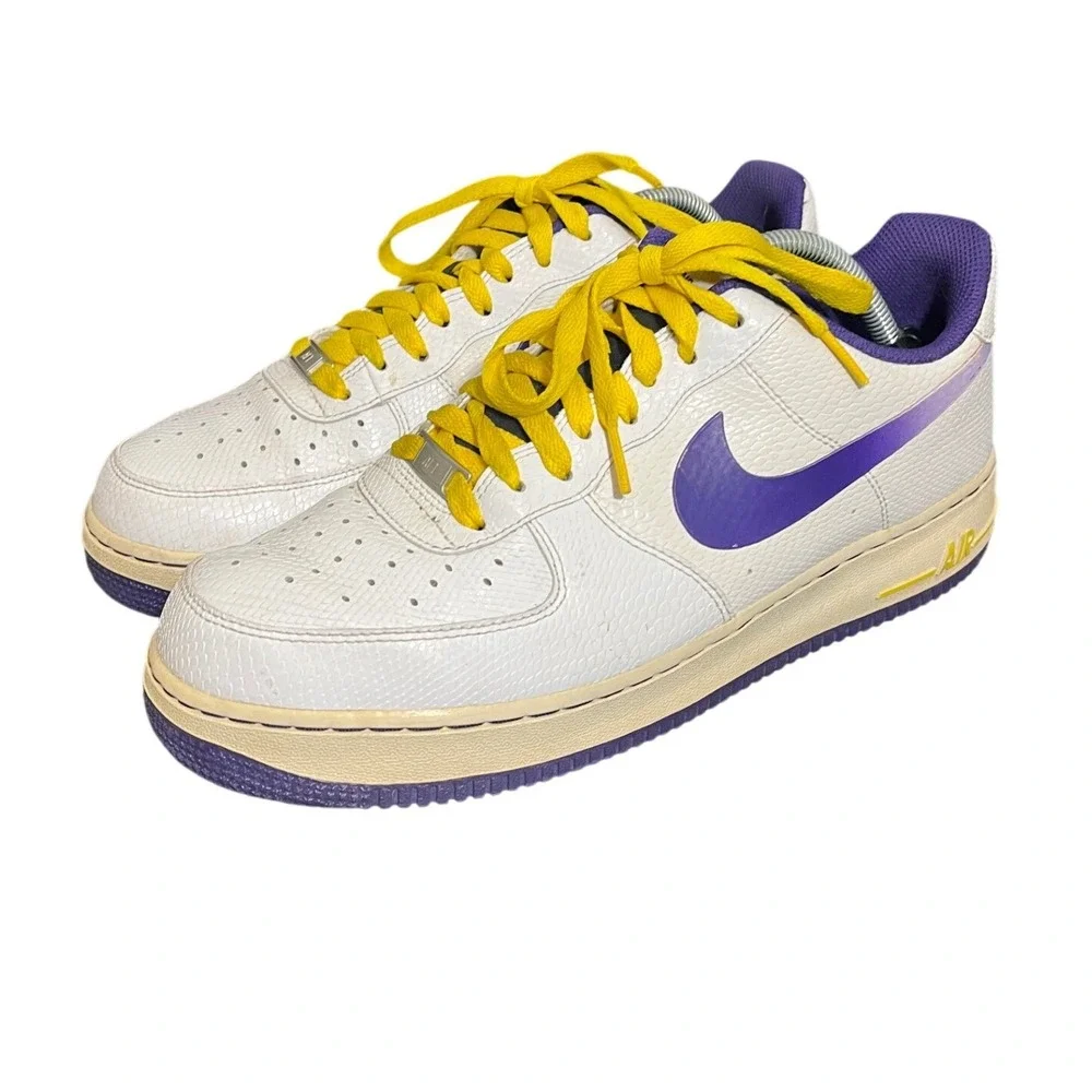 Nike Air Force 1 Low Snakeskin Lakers Mens Size 10 488298-143 White Sneakers